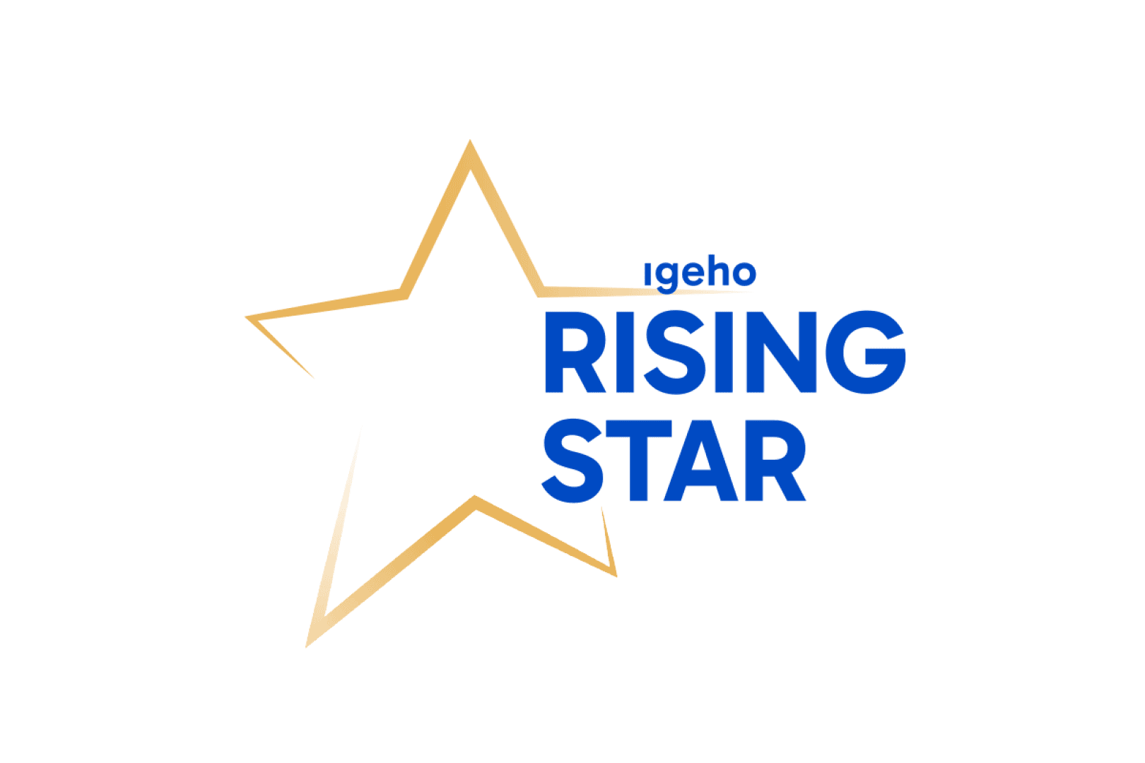 Logo mit goldenem Sternumriss auf weißem Hintergrund. Im Stern steht in blauem Text „Igeho RISING STAR“, über dem „RISING STAR“ steht in kleinen Buchstaben „Igeho“.